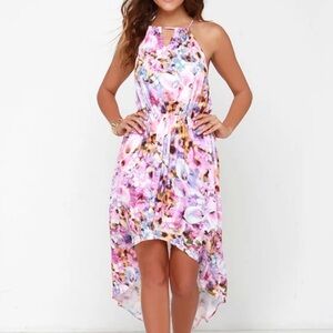 Mink Pink My Sweet Garden Pink Floral Print High-Low Dress Revolve halter top SM